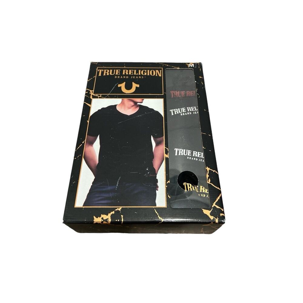 True Religion 100% Cotton Black T-shirts 4 Pack Men’s Crew Neck Size L New NWT